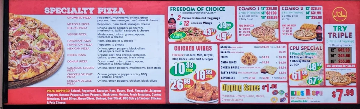 Menu, Canadian Pizza& Fritou