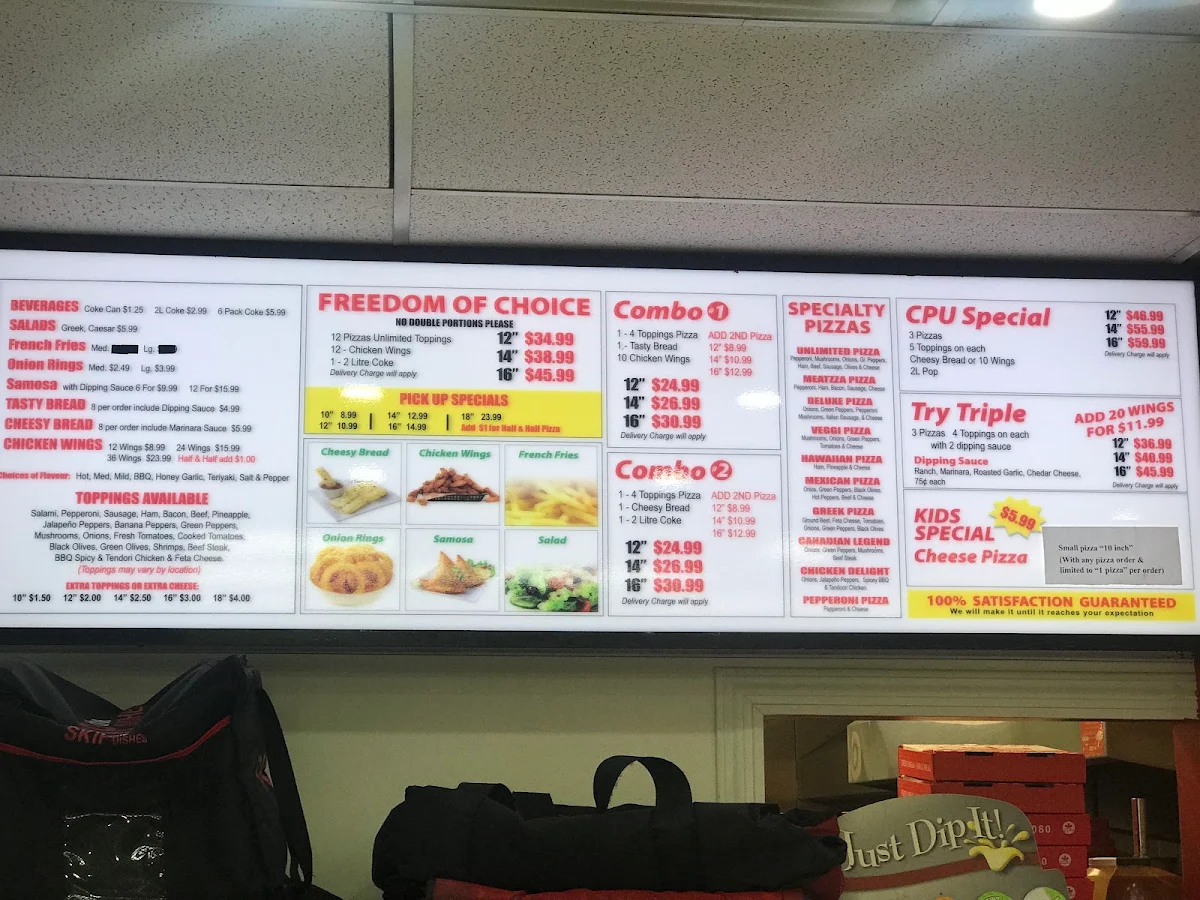 Menu, Canadian Pizza& Fritou