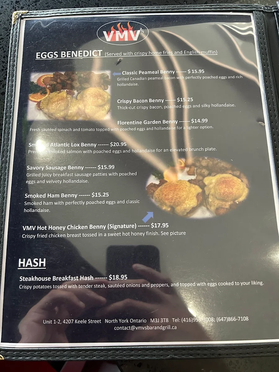 Menu, VMV's Bar & Grill