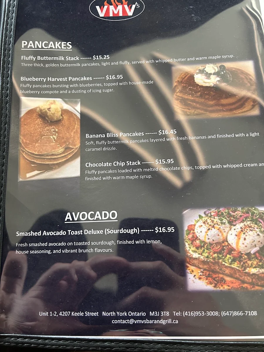 Menu, VMV's Bar & Grill