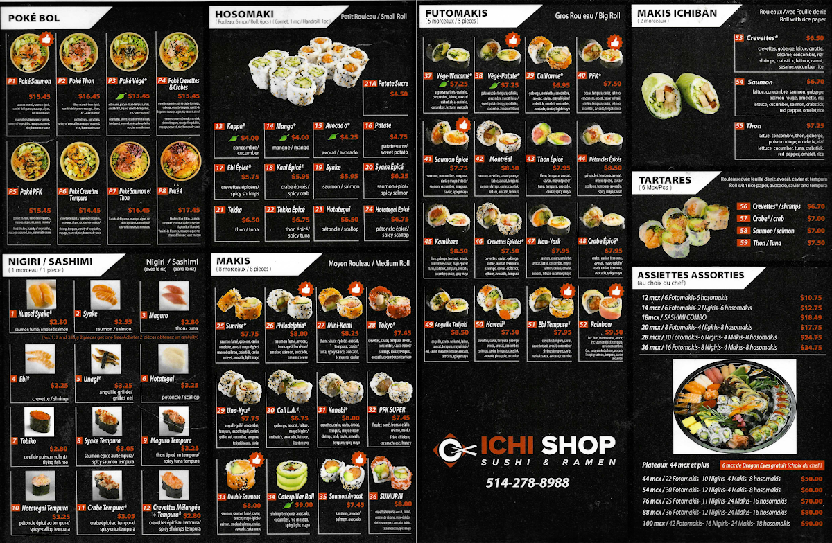 Menu, Ichi Shop & Ramen