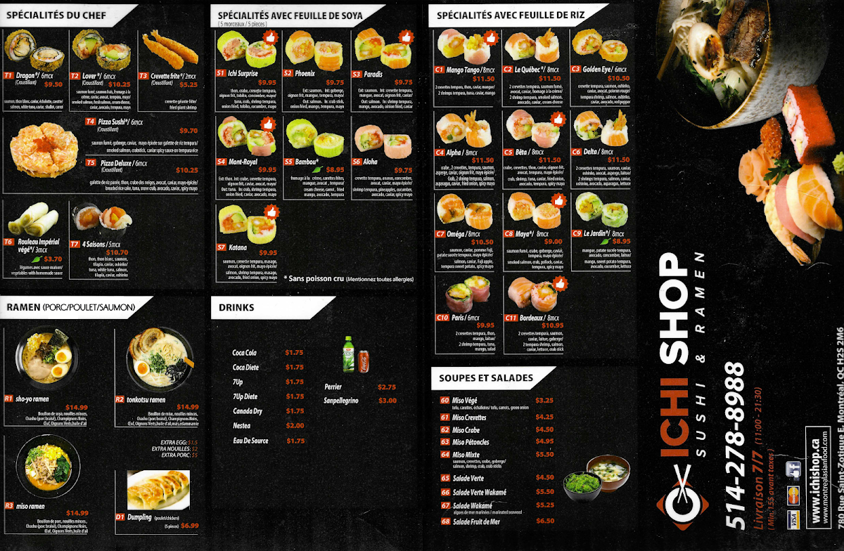 Menu, Ichi Shop & Ramen