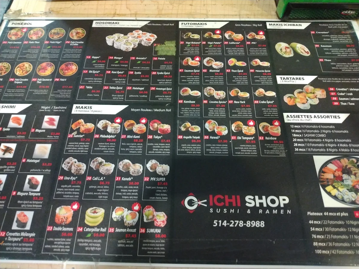 Menu, Ichi Shop & Ramen