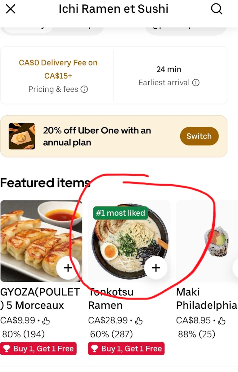 Menu, Ichi Shop & Ramen