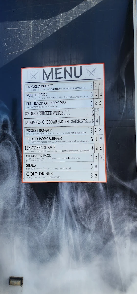 Menu, Tex-Oz Smokehouse
