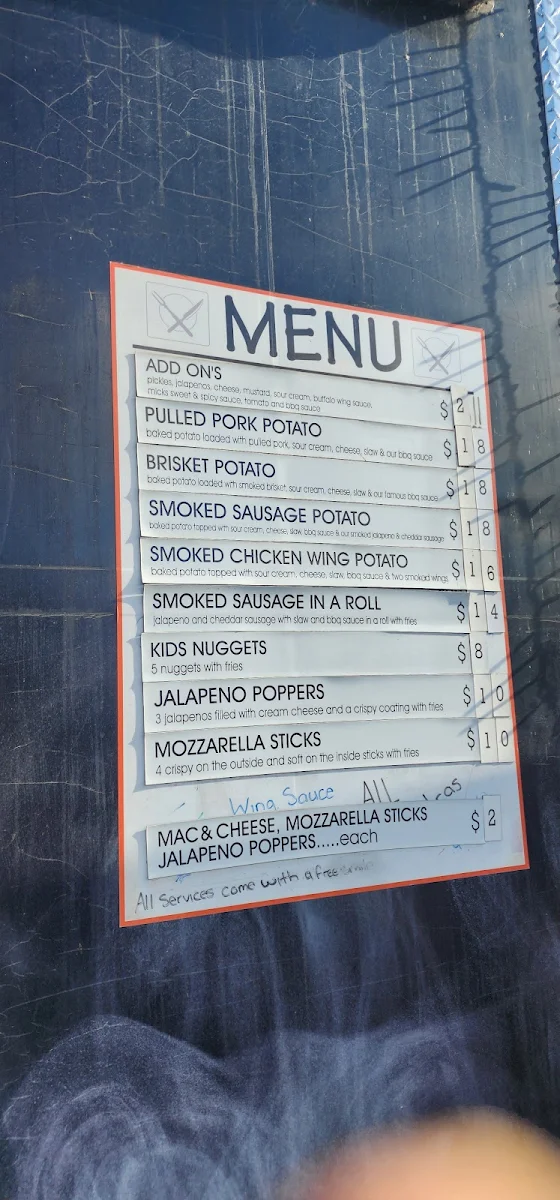 Menu, Tex-Oz Smokehouse