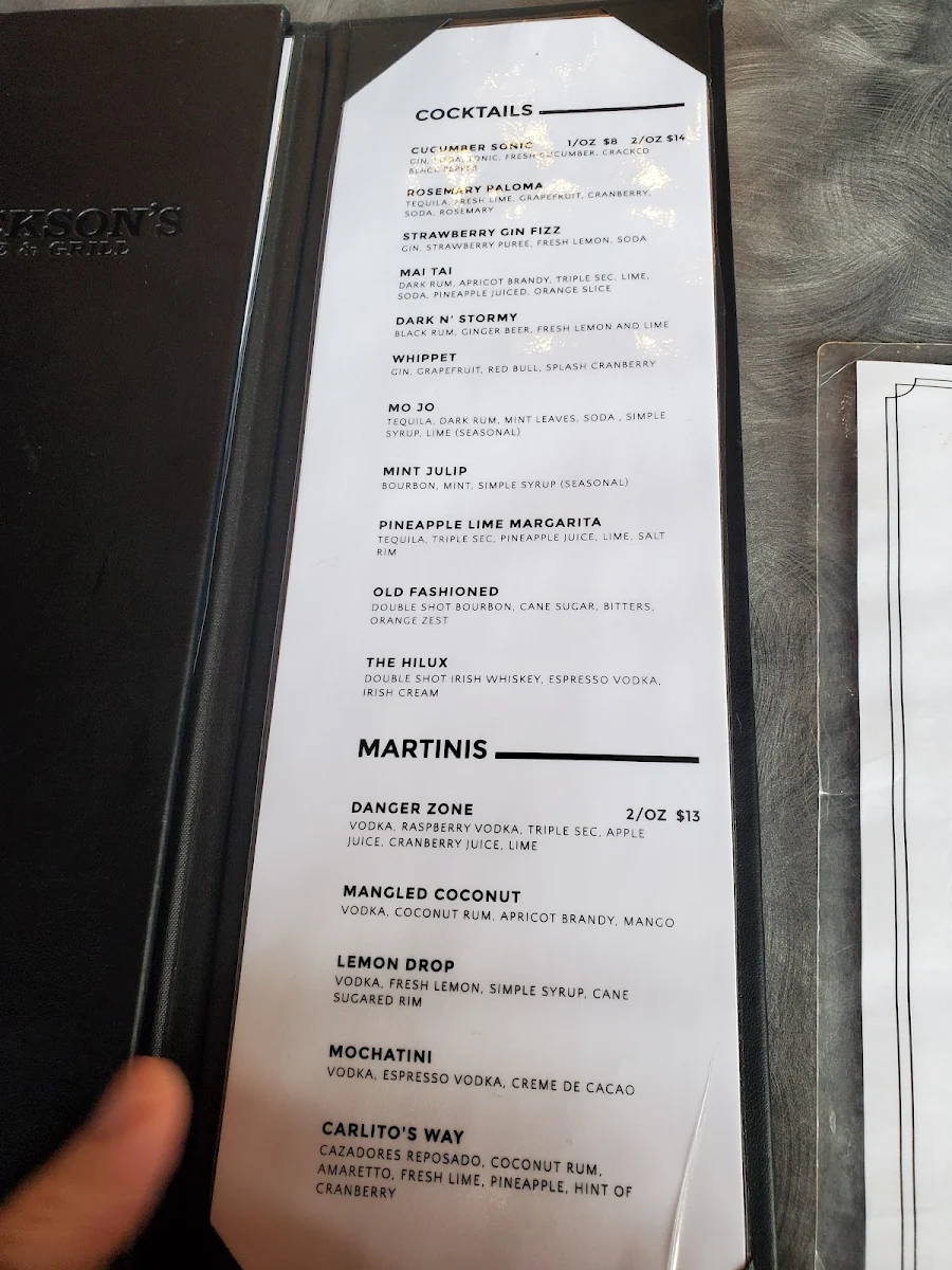 Menu, Jackson's Hole & Grill