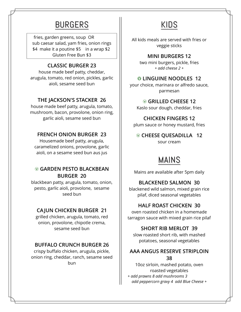 Menu, Jackson's Hole & Grill