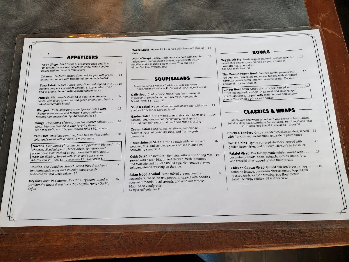 Menu, Jackson's Hole & Grill