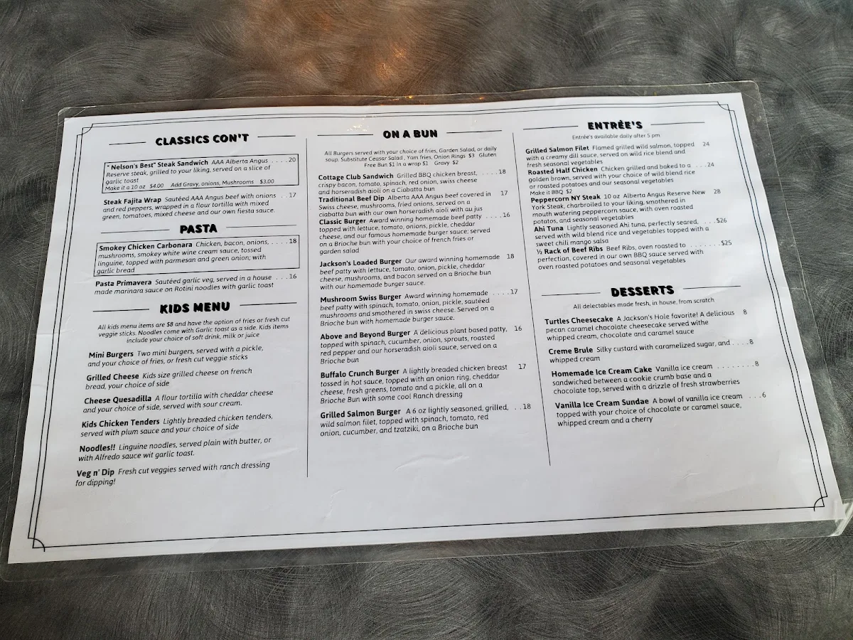 Menu, Jackson's Hole & Grill