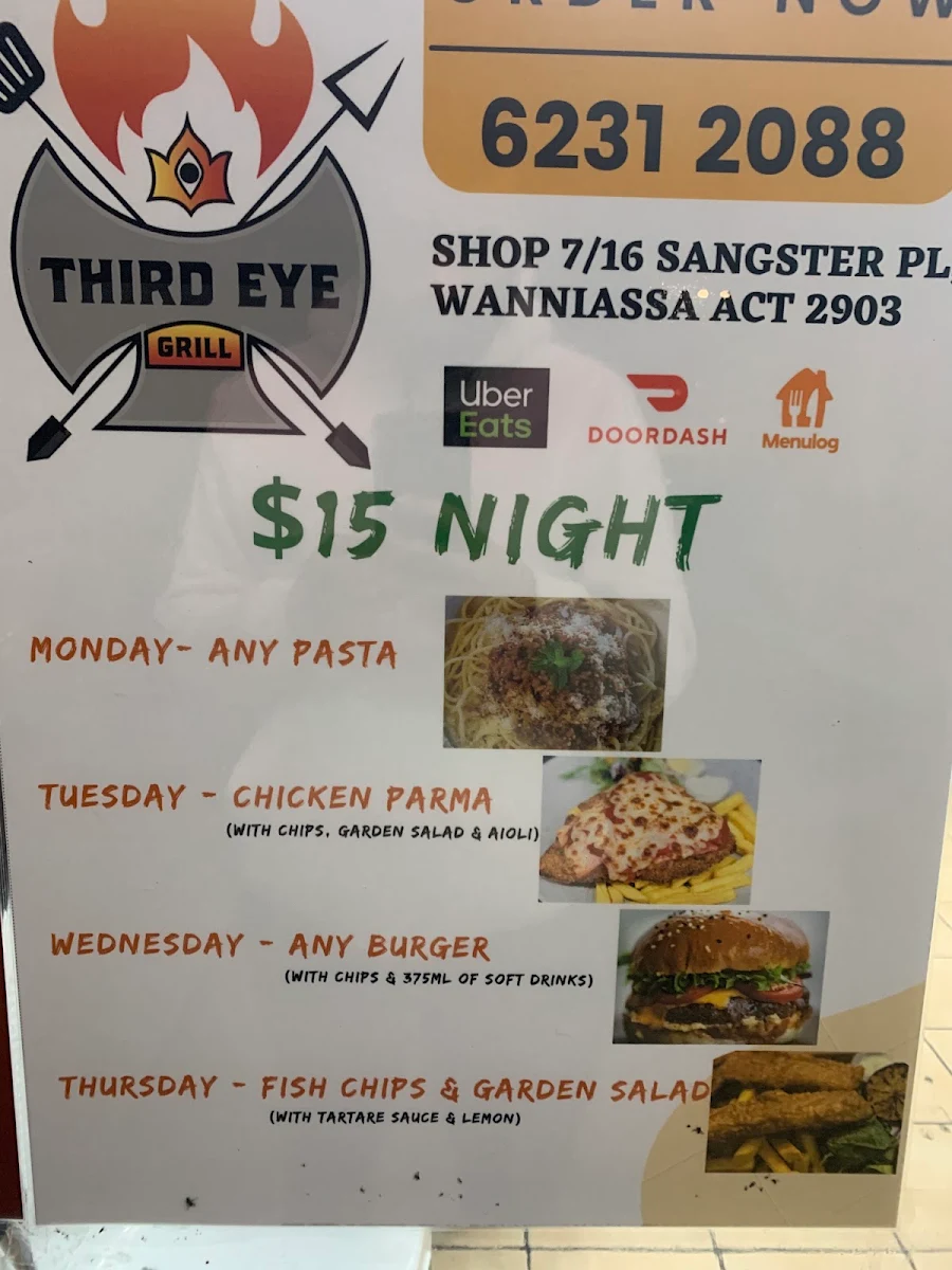 Menu, Third Eye Grill