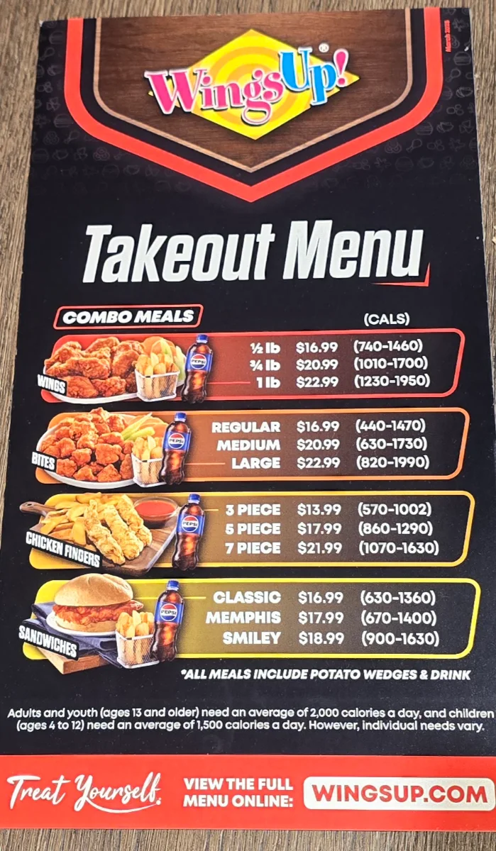 Menu, WingsUp! Calgary - Macleod