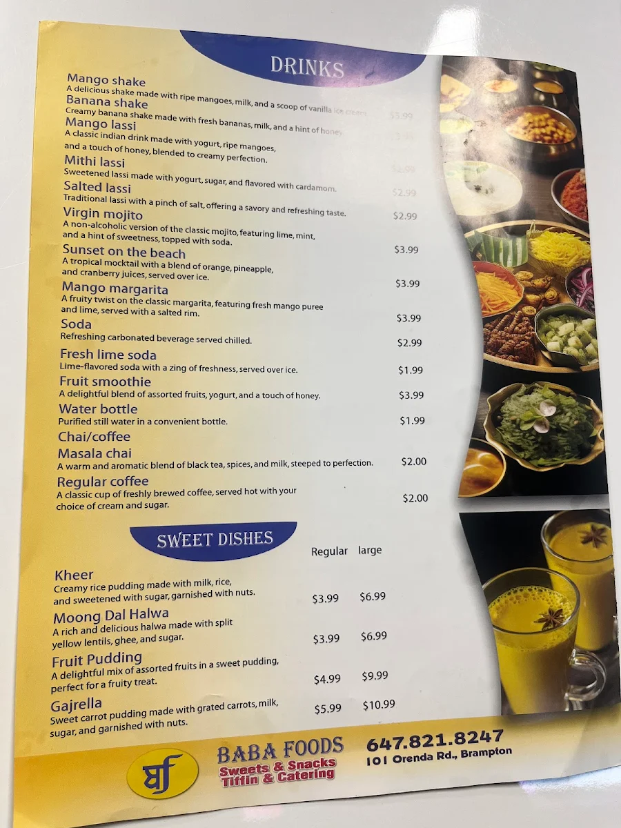 Menu, Baba Foods Sweets & Snacks