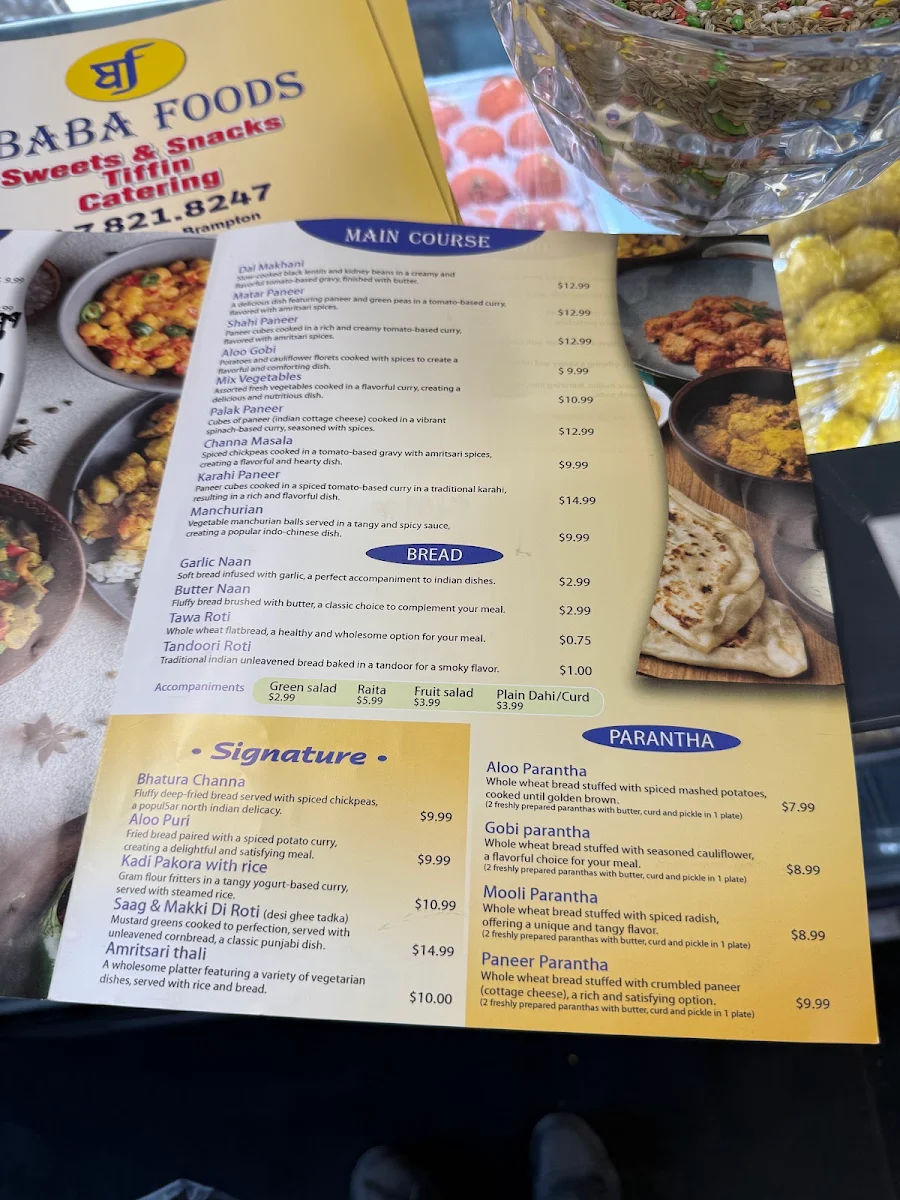 Menu, Baba Foods Sweets & Snacks