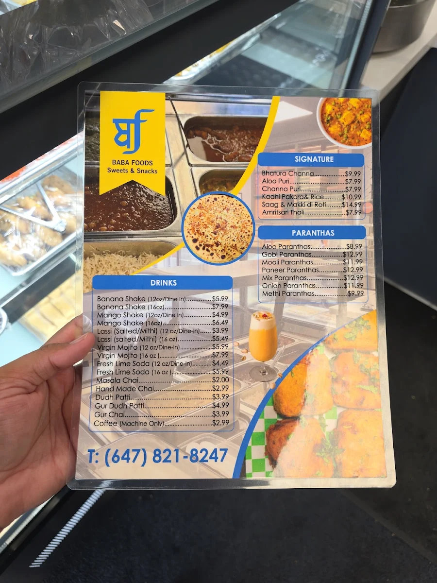 Menu, Baba Foods Sweets & Snacks