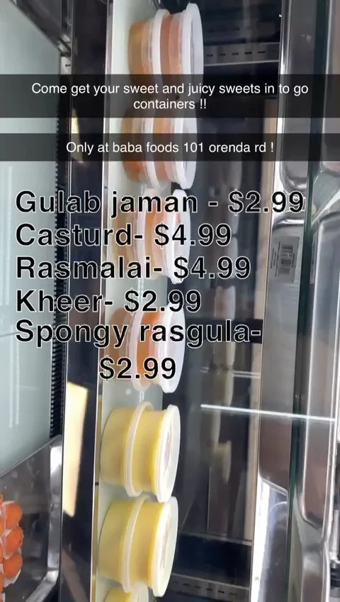 Menu, Baba Foods Sweets & Snacks