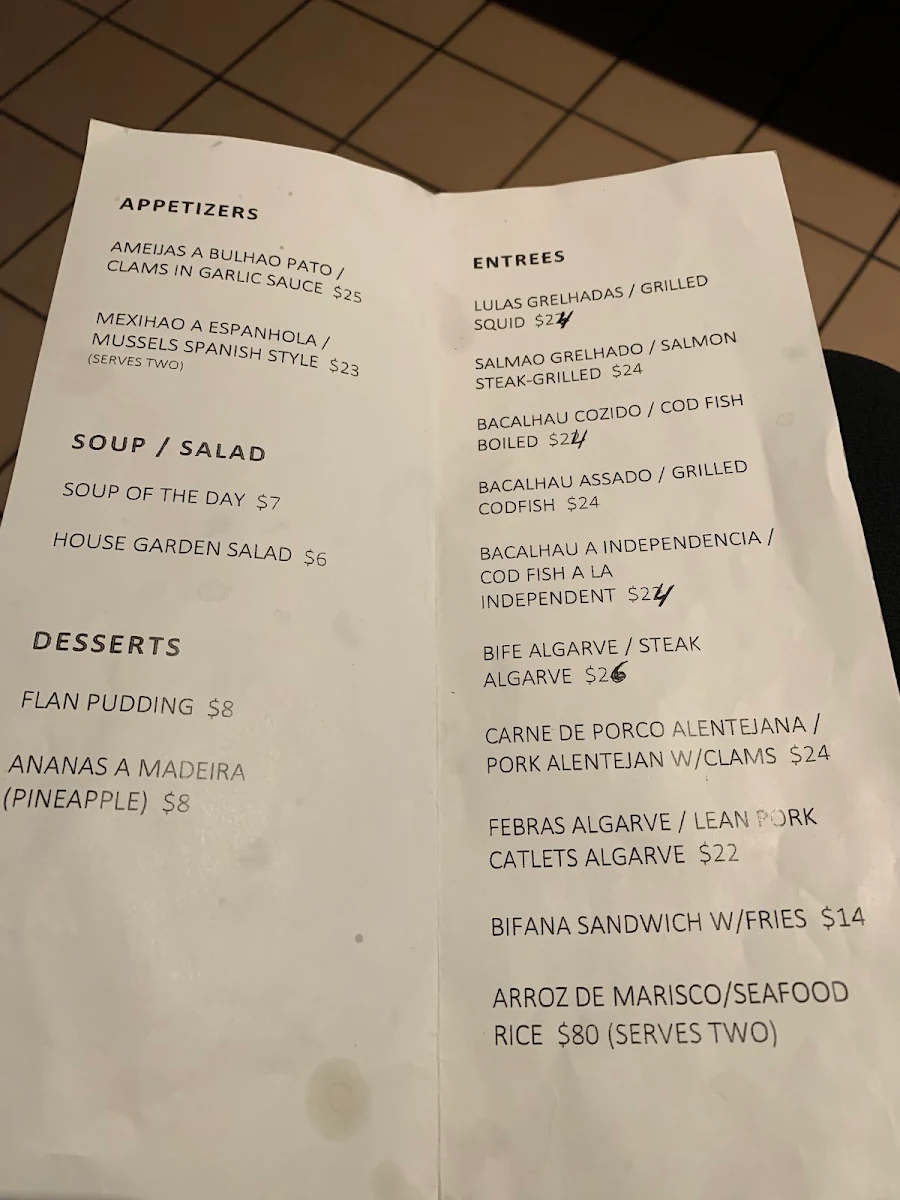 Menu, Algarve Restaurant
