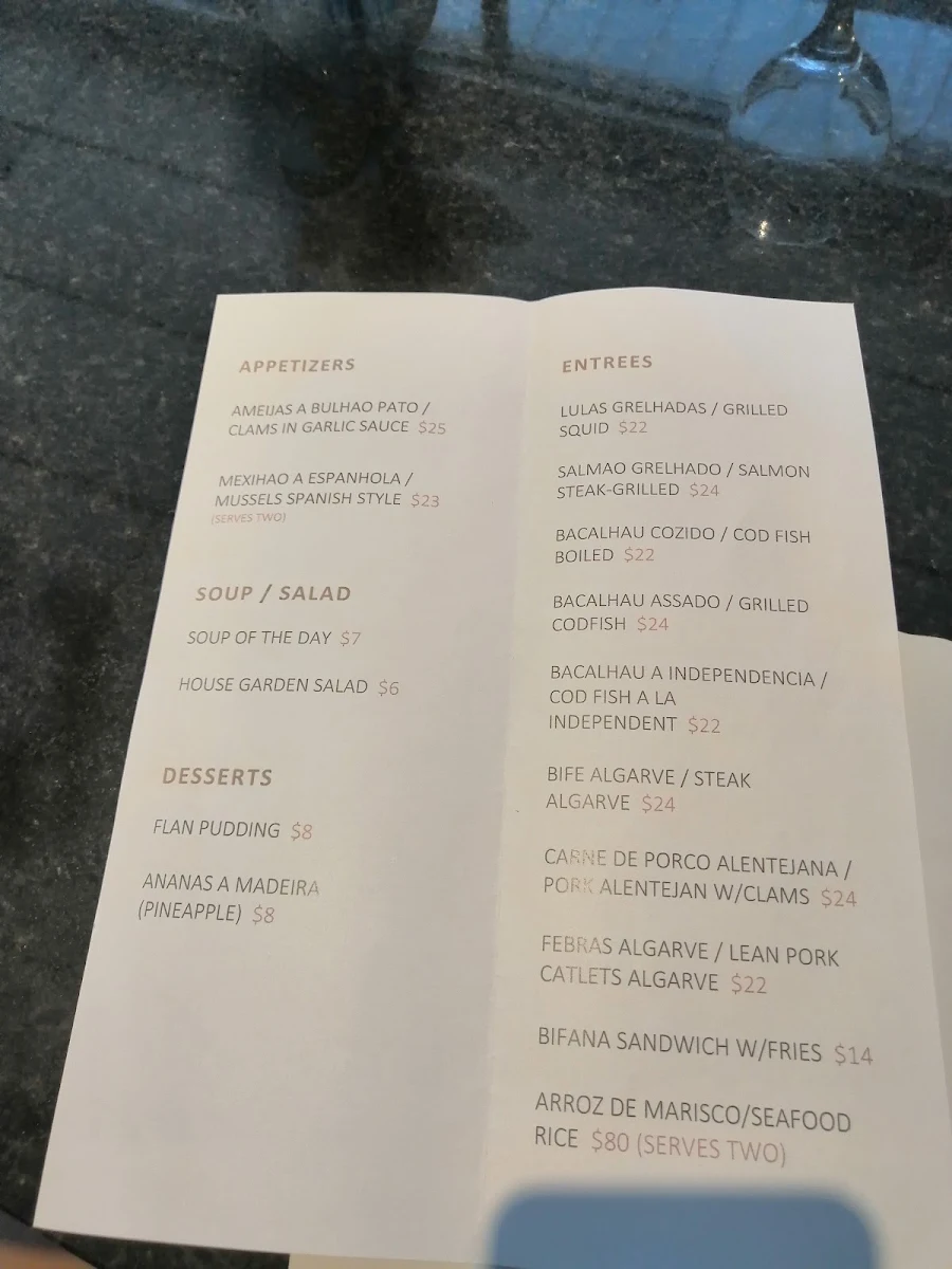Menu, Algarve Restaurant