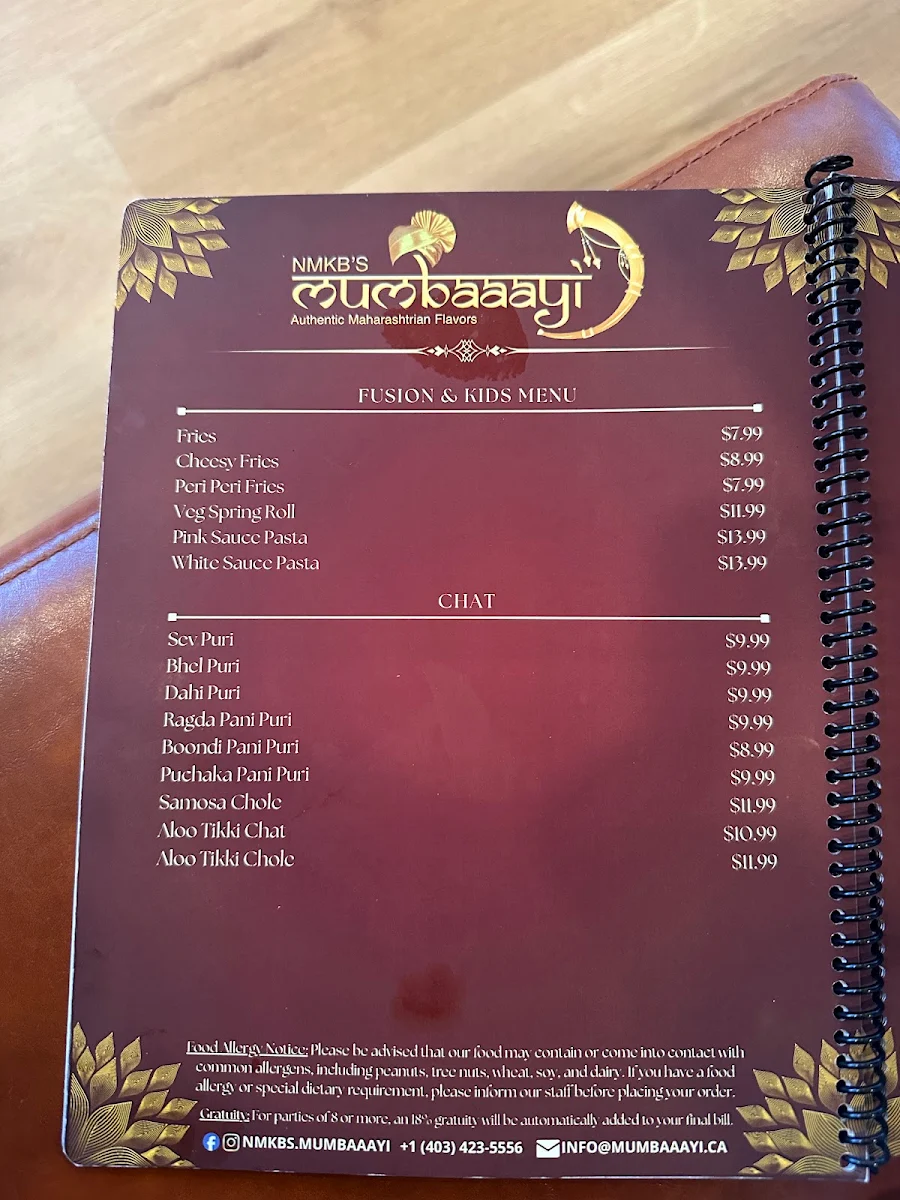 Menu, Mumbaaayi | Pure Veg Indian Restaurant Calgary