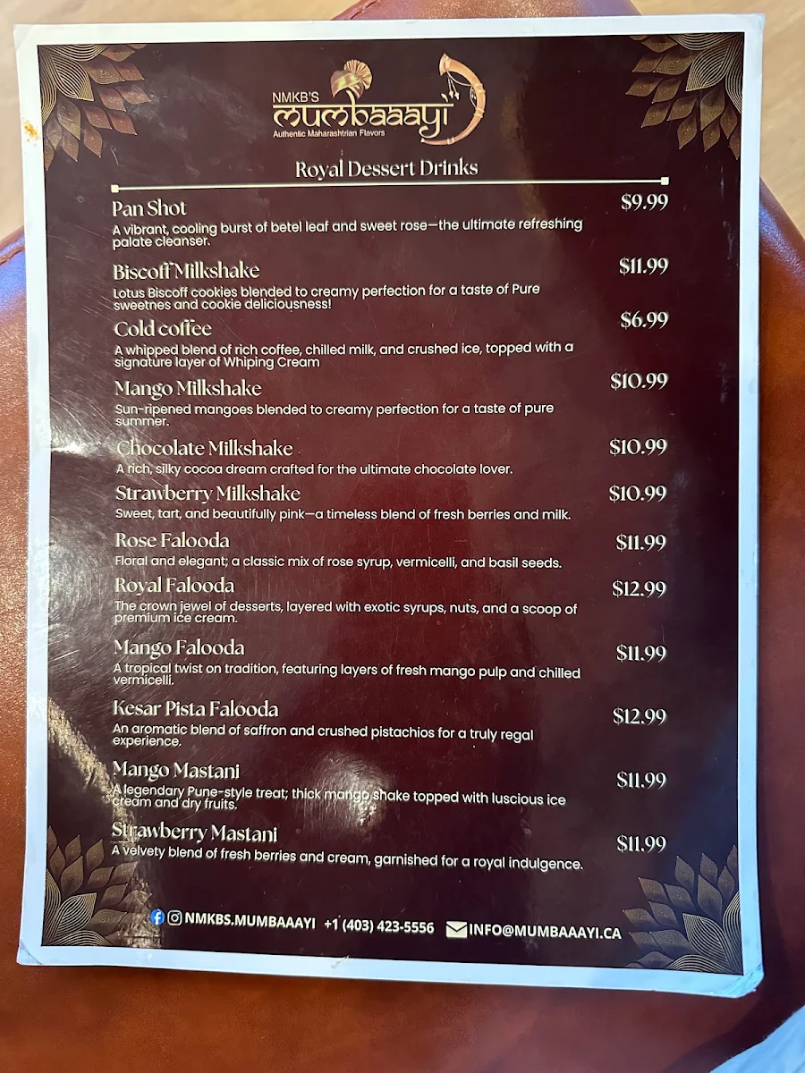 Menu, Mumbaaayi | Pure Veg Indian Restaurant Calgary