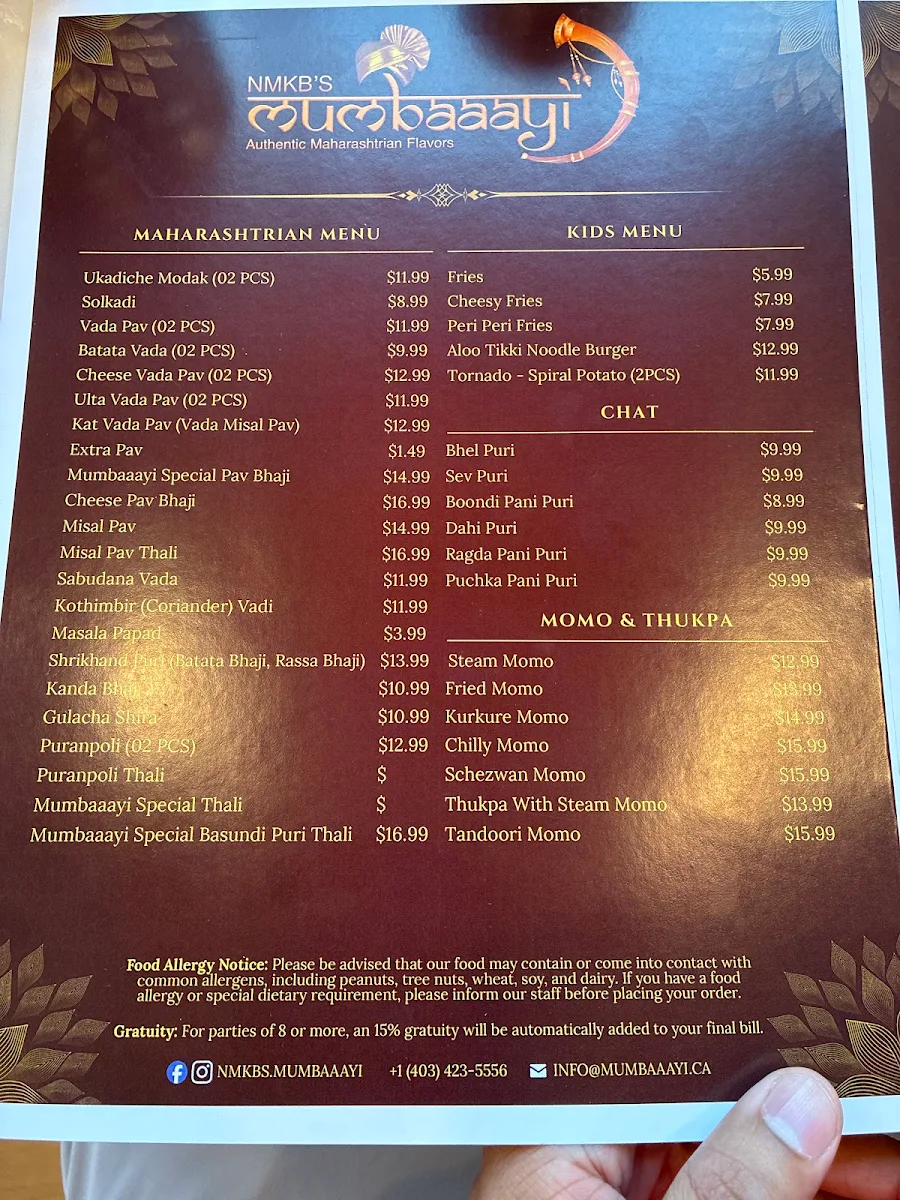 Menu, Mumbaaayi | Pure Veg Indian Restaurant Calgary