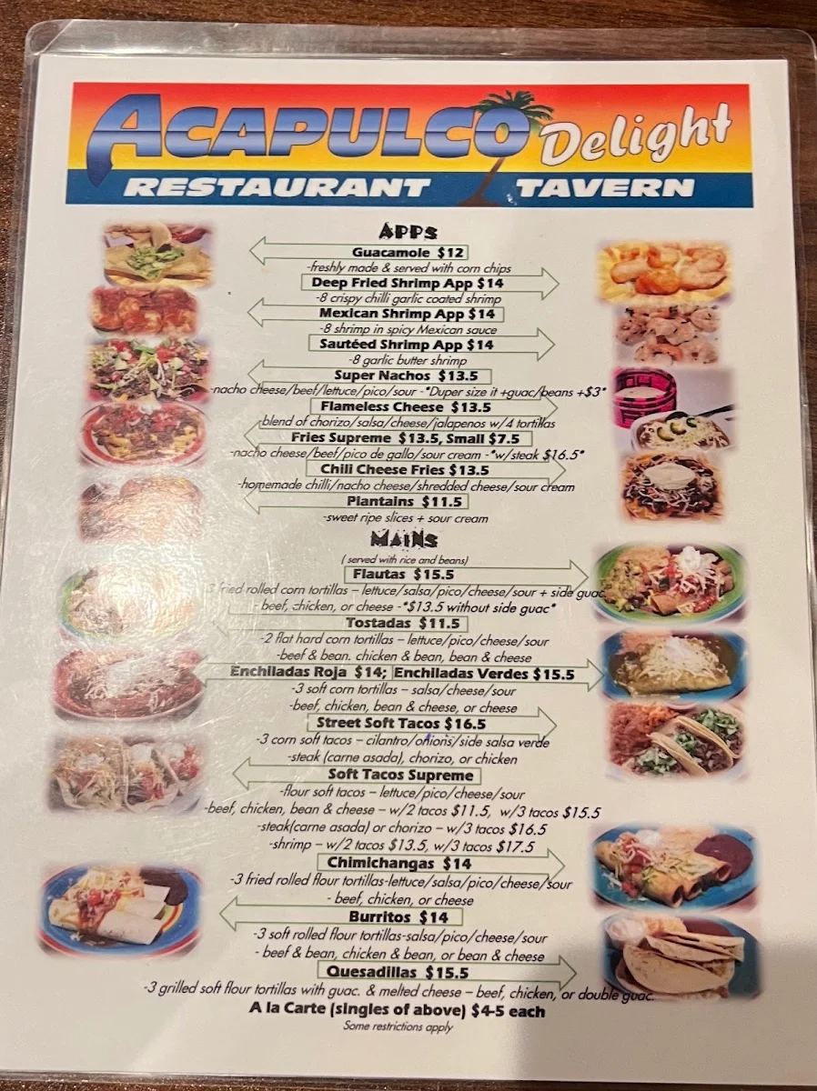 Menu, Acapulco Delight Restaurant