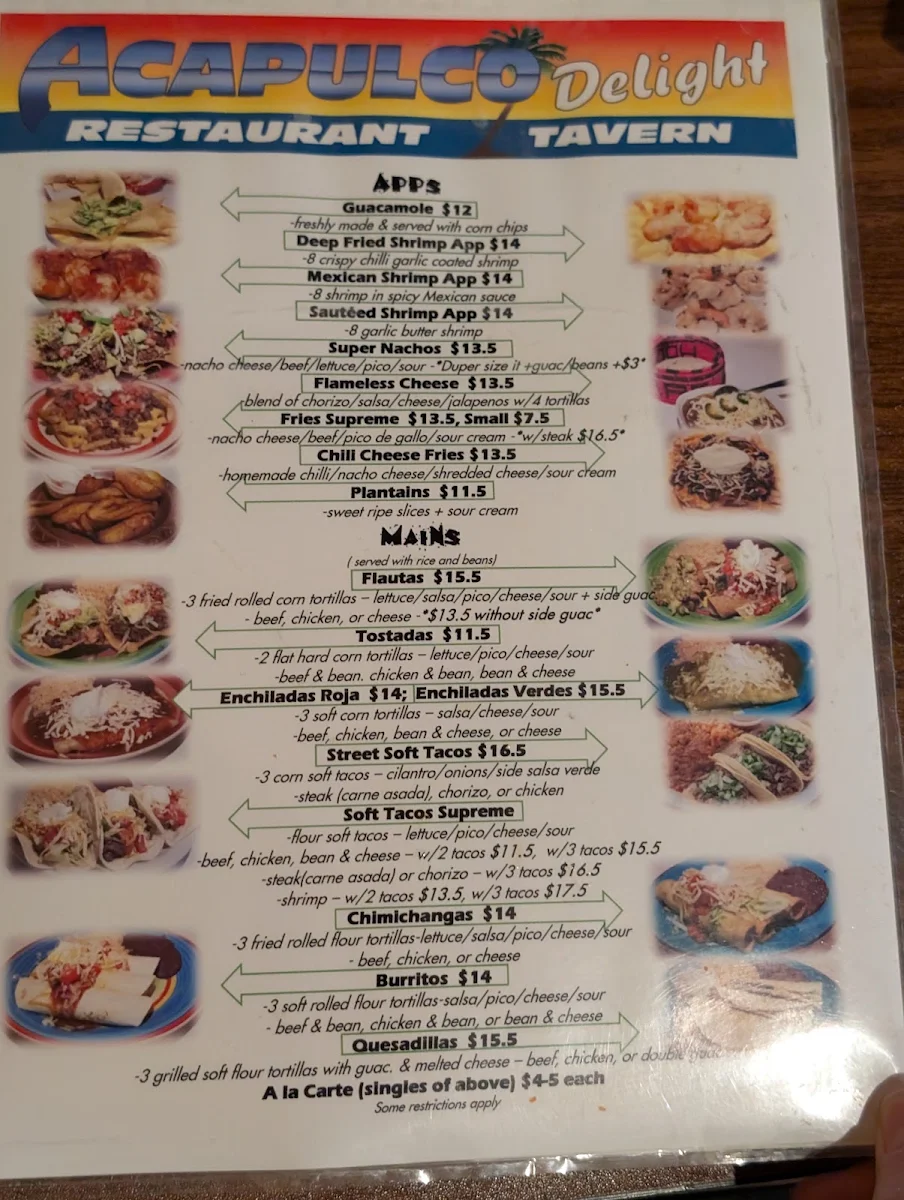 Menu, Acapulco Delight Restaurant