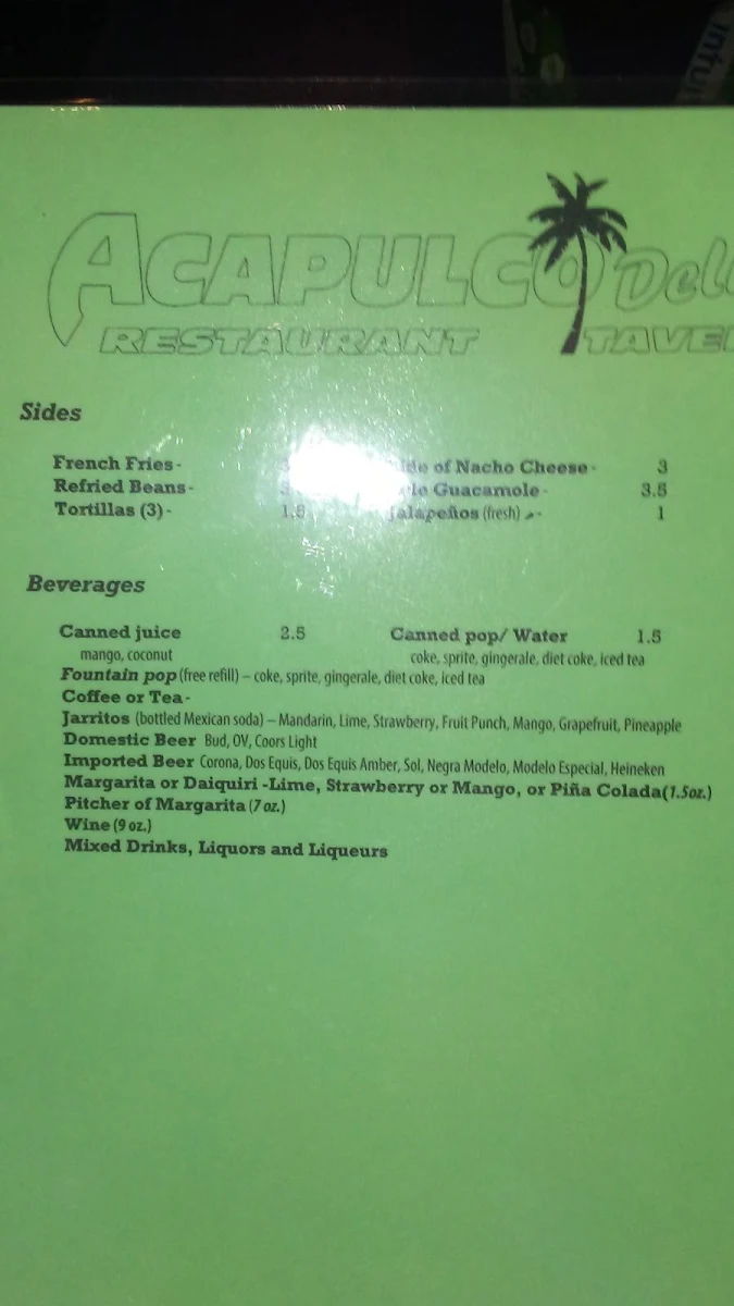Menu, Acapulco Delight Restaurant