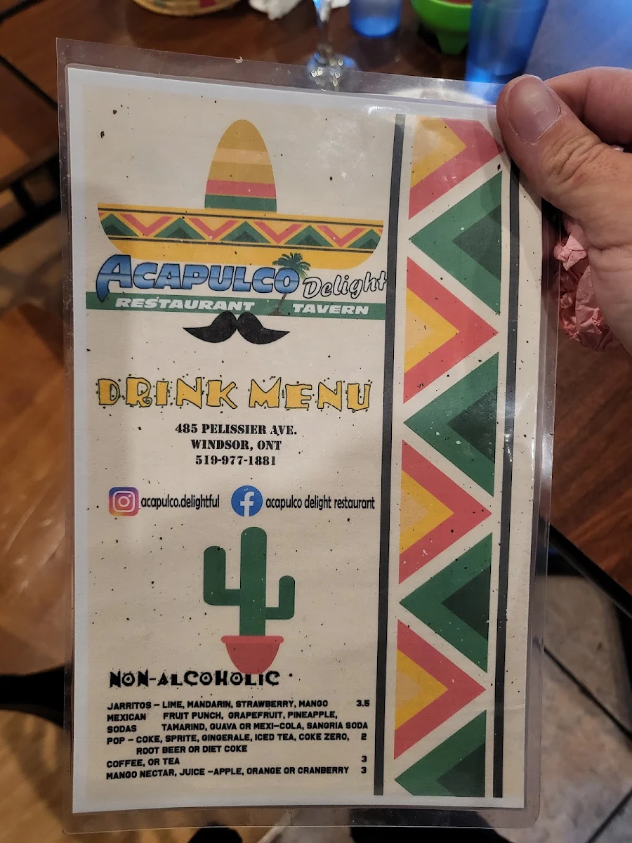 Menu, Acapulco Delight Restaurant