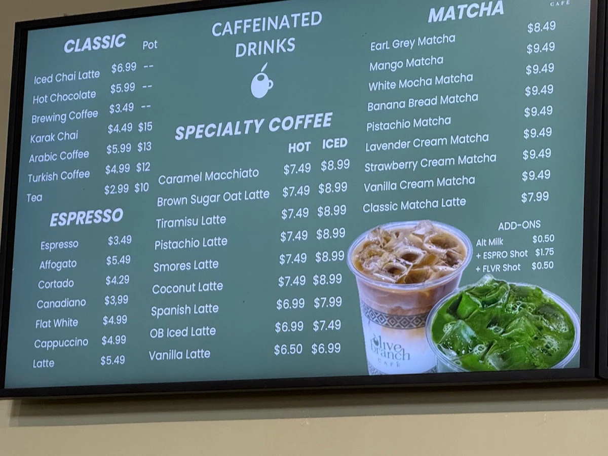 Menu, Olive Branch Cafe