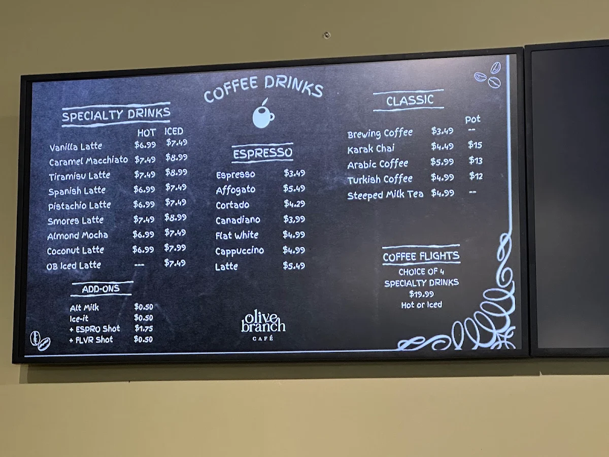 Menu, Olive Branch Cafe