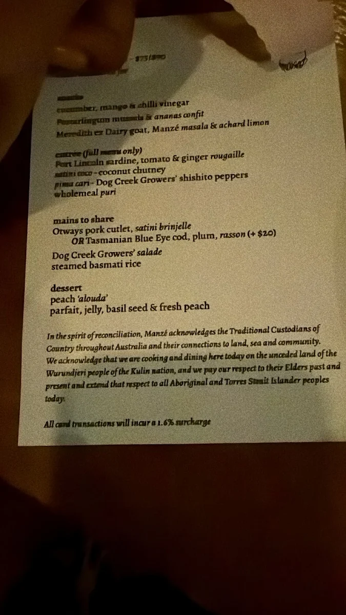 Menu, Manze