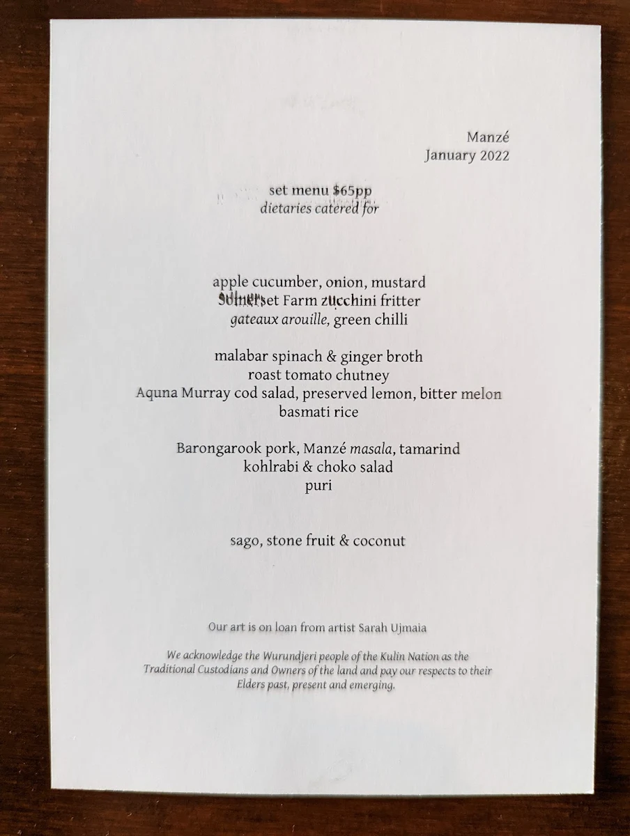 Menu, Manze