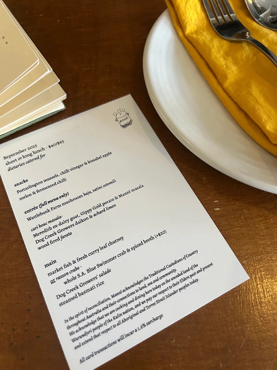 Menu, Manze