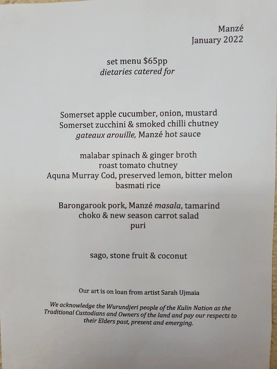 Menu, Manze