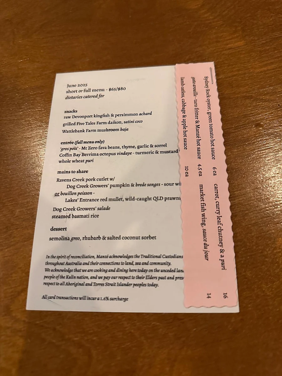 Menu, Manze