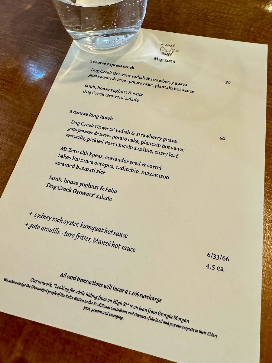 Menu, Manze