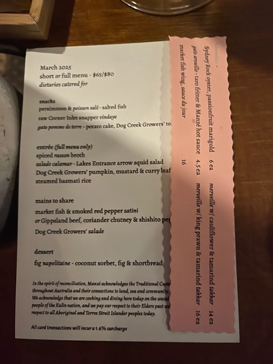 Menu, Manze