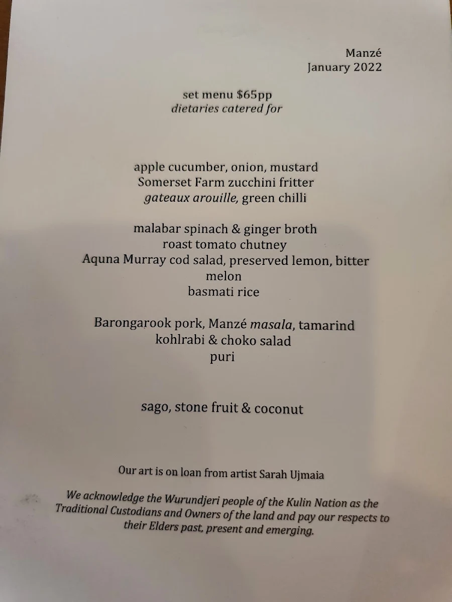 Menu, Manze
