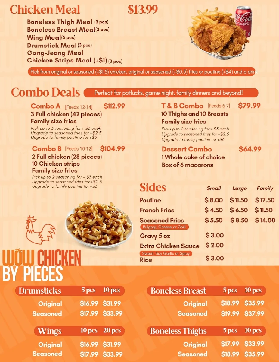 Menu, WOW Chicken (Ponoka)