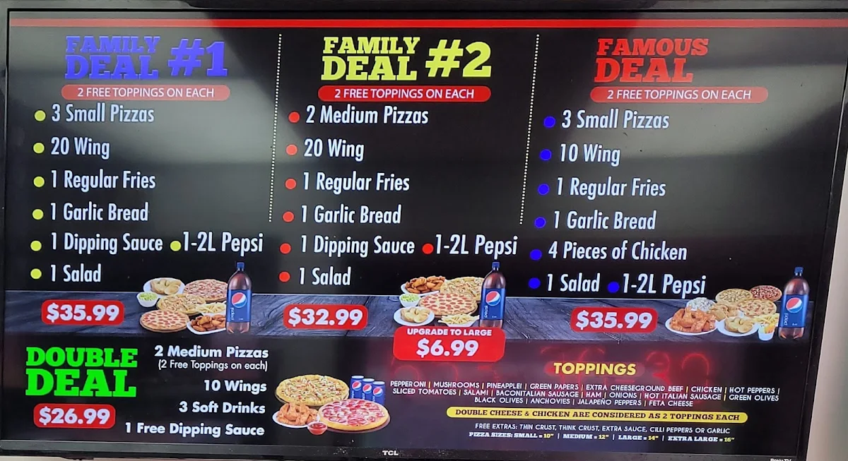 Menu, Triple Triple Pizza & Chicken
