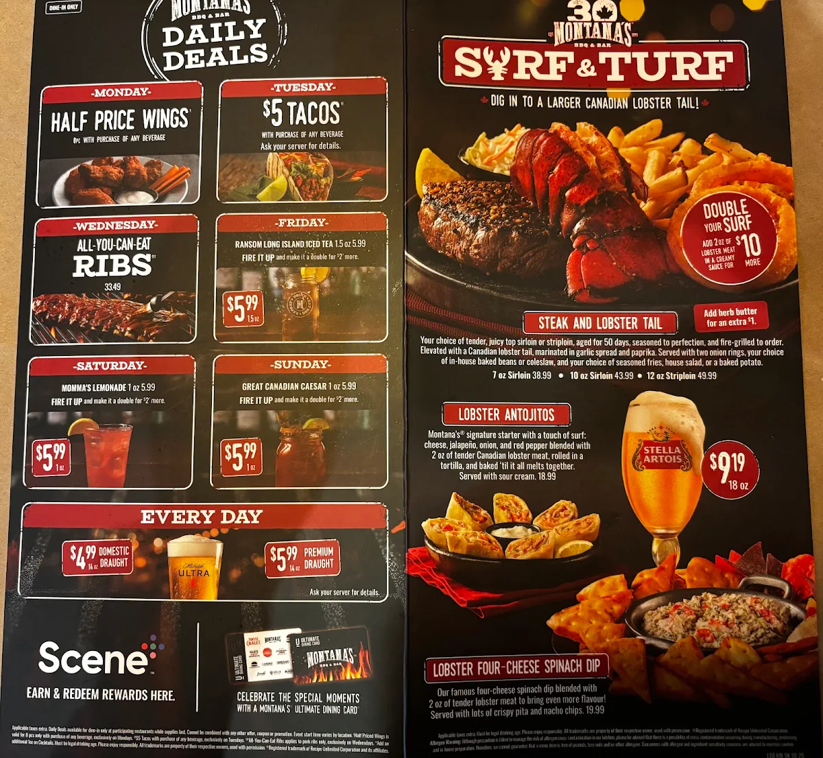 Menu, Montana’s BBQ & Bar