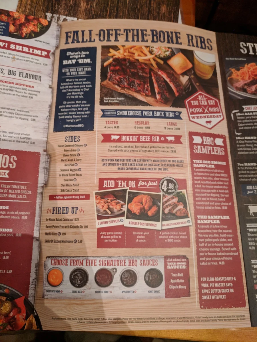 Menu, Montana’s BBQ & Bar