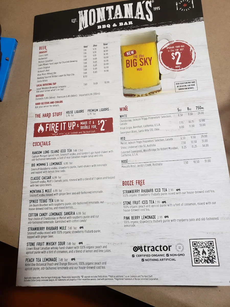 Menu, Montana’s BBQ & Bar