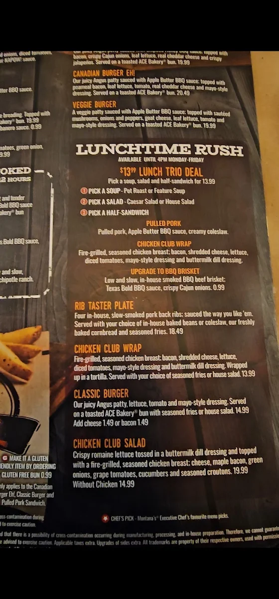 Menu, Montana’s BBQ & Bar
