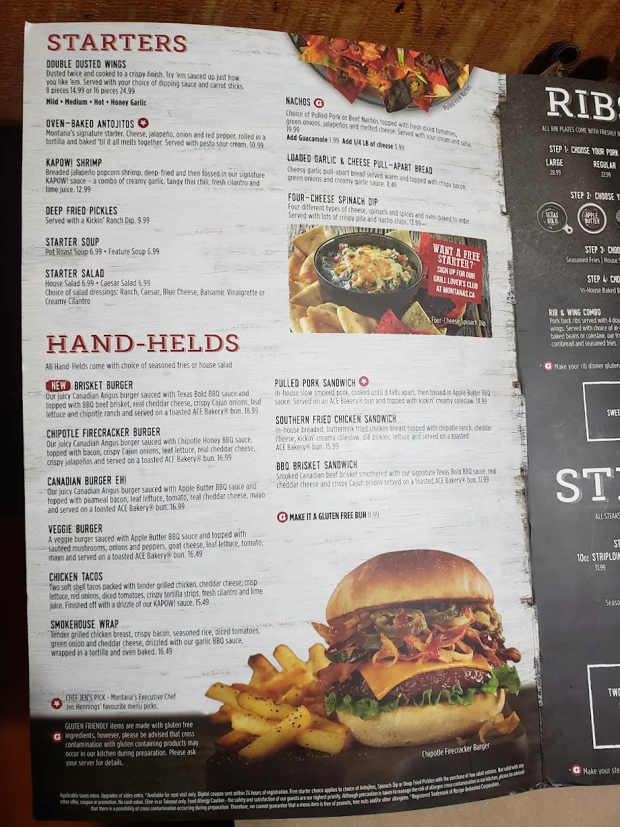 Menu, Montana’s BBQ & Bar