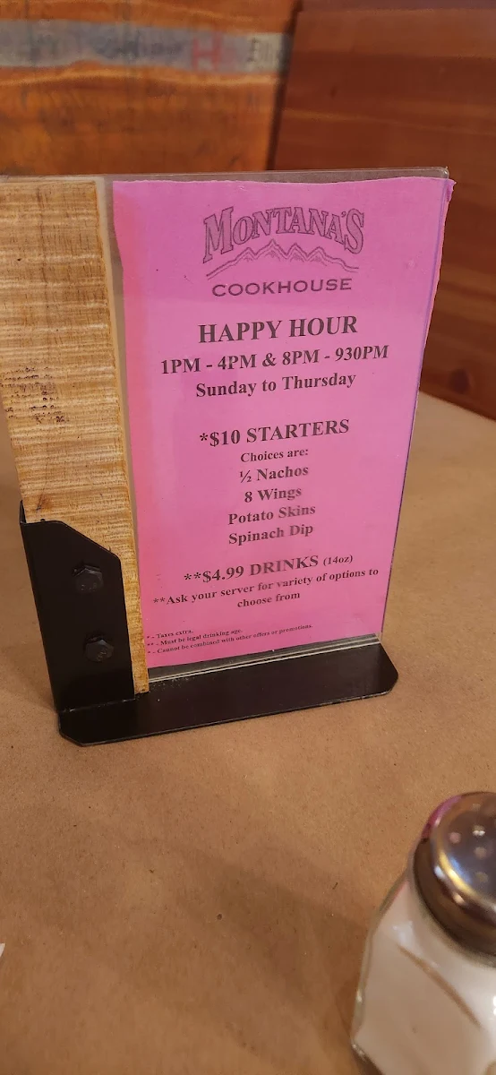 Menu, Montana’s BBQ & Bar