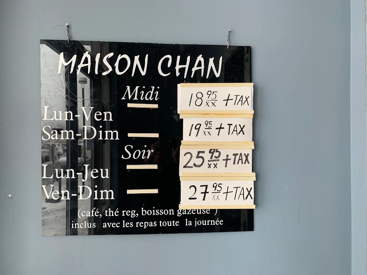 Menu, Buffet Maison Chan
