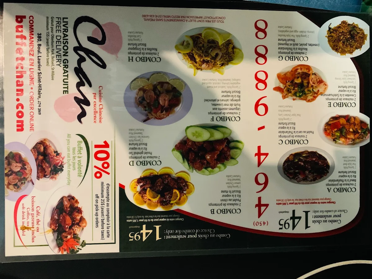 Menu, Buffet Maison Chan
