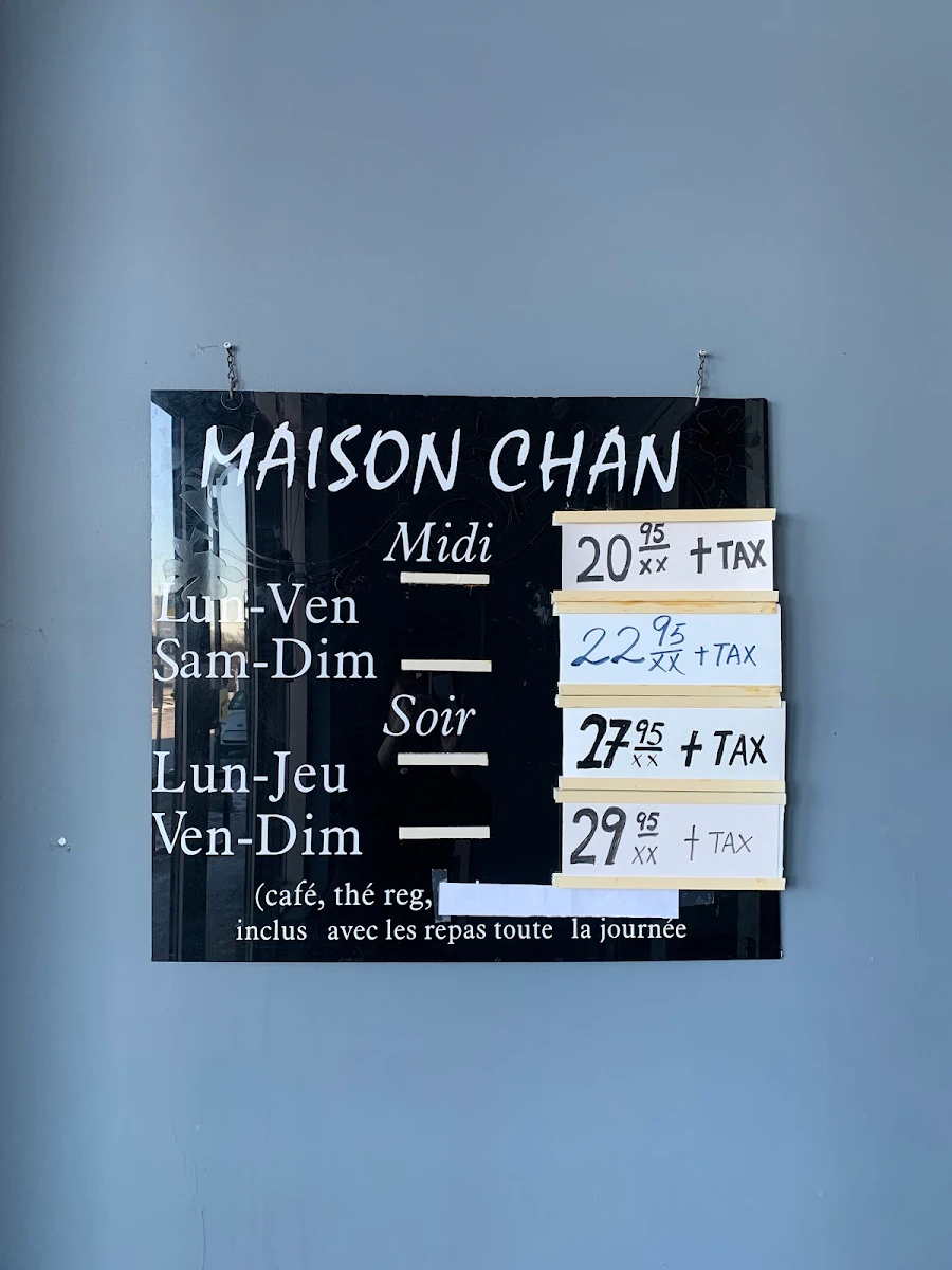 Menu, Buffet Maison Chan